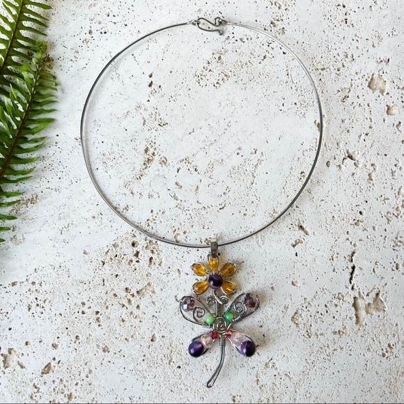 Handcrafted Wire Choker Necklace and Flower Pendant - Picture 6 of 8